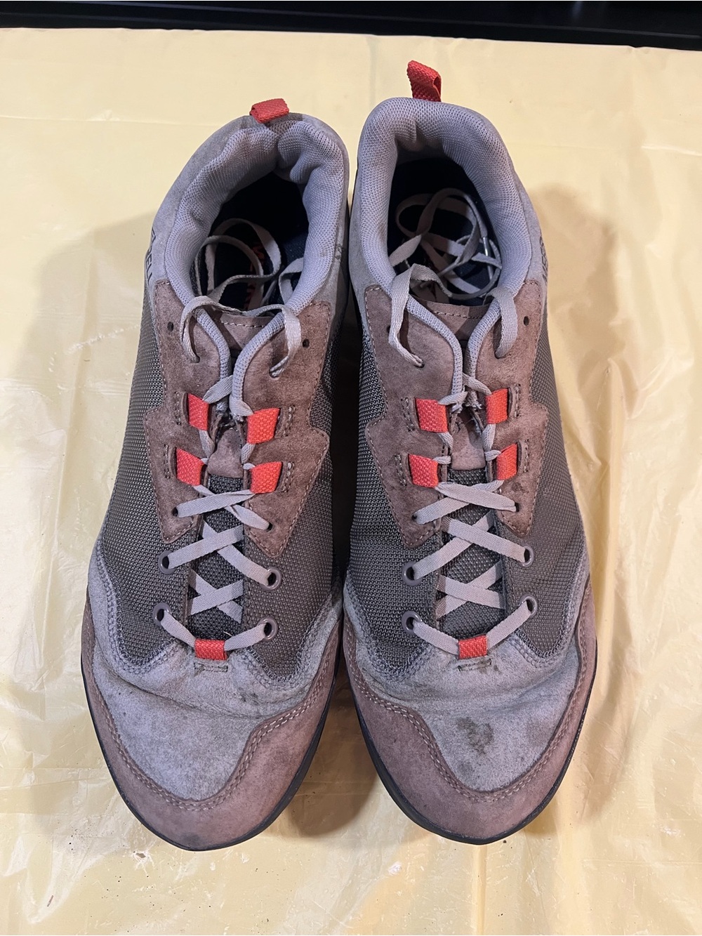 Merrell Men's Gray Suede & Mesh Sneakers with Red Accents